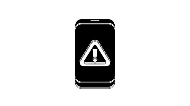 Μαύρο Κινητό Τηλέφωνο Θαυμαστικό Εικονίδιο Που Απομονώνεται Λευκό Φόντο Ειδοποίηση — Αρχείο Βίντεο
