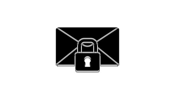 Black Mail Icona Della Password Blocco Messaggio Isolato Sfondo Bianco — Video Stock