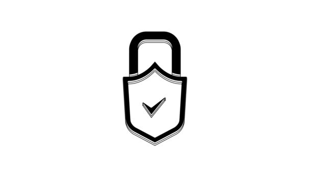 Black Open Padlock Check Mark Icon Isolated White Background Cyber — Wideo stockowe