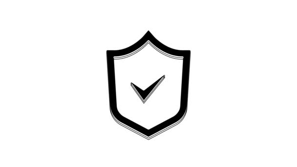 Black Shield Check Mark Icon Isolated White Background Security Safety — Stockvideo