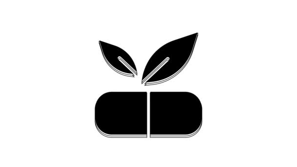 Black Medical Pill Plant Icon Isolated White Background Herbal Pill — Stok video