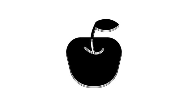 Siyah Elma Simgesi Beyaz Arkaplanda Izole Edildi Yaprak Sembollü Meyve — Stok video