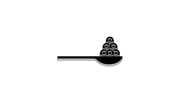 Black Caviar Spoon Icon Isolated White Background Video Motion Graphic — Vídeos de Stock