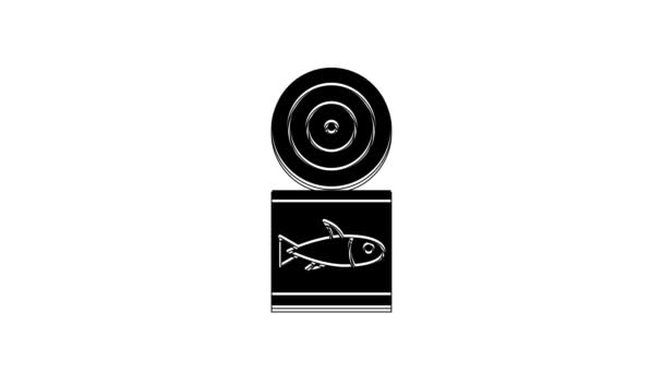 Černá Konzervované Ryby Ikona Izolované Bílém Pozadí Grafická Animace Pohybu — Stock video