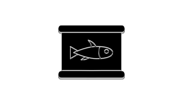 Icono Pescado Enlatado Negro Aislado Sobre Fondo Blanco Animación Gráfica — Vídeo de stock