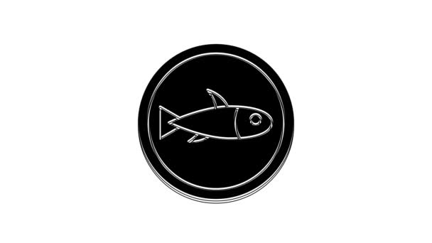 Black Served Fish Plate Icon Isolated White Background Animação Gráfica — Vídeo de Stock