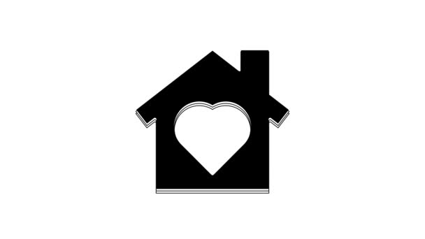 Black House Heart Icon Isolated White Background Love Home Symbol — Wideo stockowe