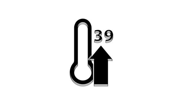 Black High Human Body Temperature Get Fever Icon Isolated White — Vídeo de stock