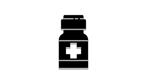 Flacon Médecine Noire Icône Pilules Isolé Sur Fond Blanc Paquet — Video