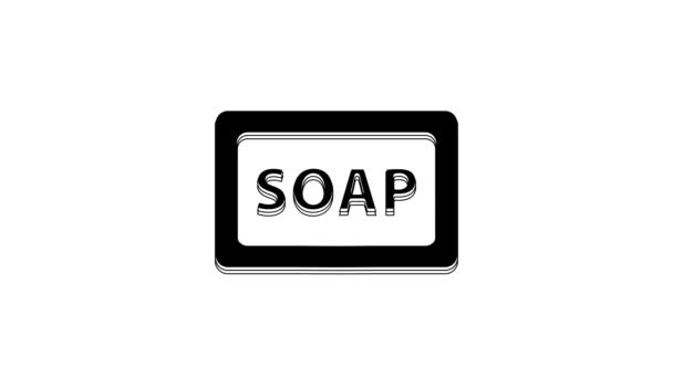 黑色肥皂图标 白色背景隔离 有气泡的肥皂吧4K视频运动图形动画 — 图库视频影像