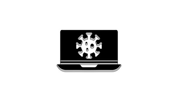 Black Virus Statistics Laptop Icon Isolated White Background Corona Virus — Vídeo de Stock