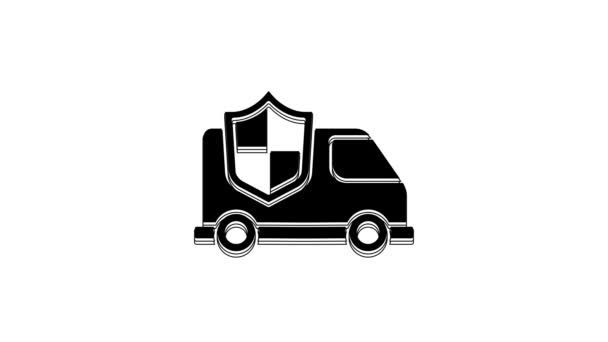 Černé Auto Ikonou Štítu Izolované Bílém Pozadí Pojištění Zabezpečení Bezpečnost — Stock video