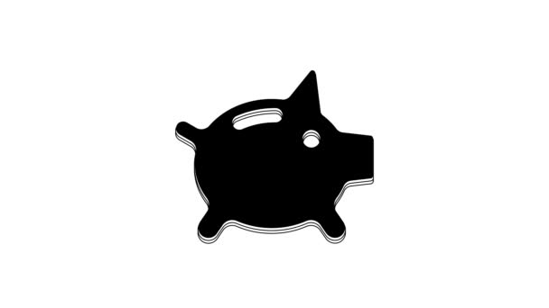 Zwarte Piggy Bank Pictogram Geïsoleerd Witte Achtergrond Ikoon Sparen Accumulatie — Stockvideo