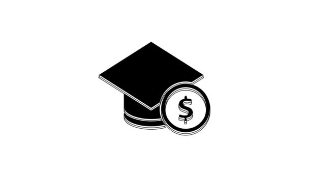 Black Graduation Cap Coin Icon Isolated White Background Education Money — Stockvideo