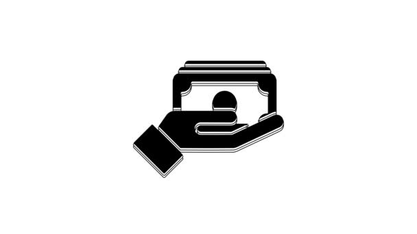 Black Stacks Paper Money Cash Hand Icon Isolated White Background — Stock Video