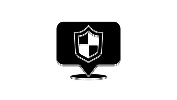 Schwarzes Ortsschild Symbol Isoliert Auf Weißem Hintergrund Versicherungskonzept Wachschild Sicherheit — Stockvideo