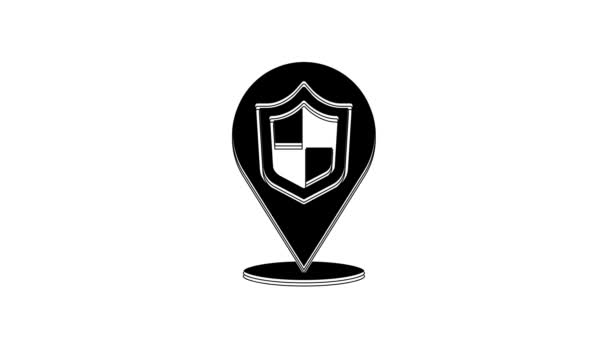 Icono Escudo Ubicación Negra Aislado Sobre Fondo Blanco Concepto Seguro — Vídeos de Stock