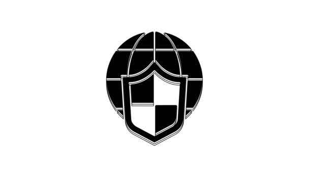 Black Shield World Globe Icon Isolated White Background Insurance Concept — Vídeo de stock