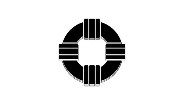 Czarna Ikona Lifeboy Izolowana Białym Tle Symbol Pasa Ratunkowego Animacja — Wideo stockowe