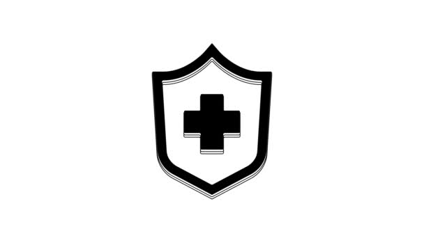 Zwarte Ziektekostenverzekering Pictogram Geïsoleerd Witte Achtergrond Patiëntenbescherming Beveiliging Veiligheid Bescherming — Stockvideo