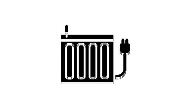 Black Heating Radiator Icon Isolated White Background Video Motion Graphic — Stockvideo
