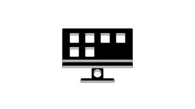 Siyah Akıllı TV simgesi beyaz arkaplanda izole edildi. Televizyon tabelası. 4K Video hareketli grafik canlandırması.