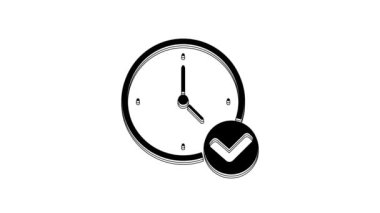 Siyah Saat simgesi beyaz arkaplanda izole edildi. Zaman sembolü. 4K Video hareketli grafik canlandırması.