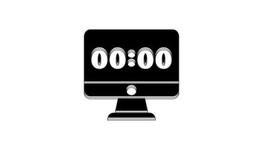 Black Clock on computer monitor screen icon isolated on white background. Schedule concepts. 4K Video motion graphic animation.