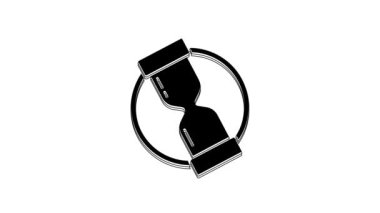 Beyaz arka planda siyah kum ikonu olan eski kum saati. Kum saati işareti. İş ve zaman yönetimi kavramı. 4K Video hareketli grafik canlandırması.