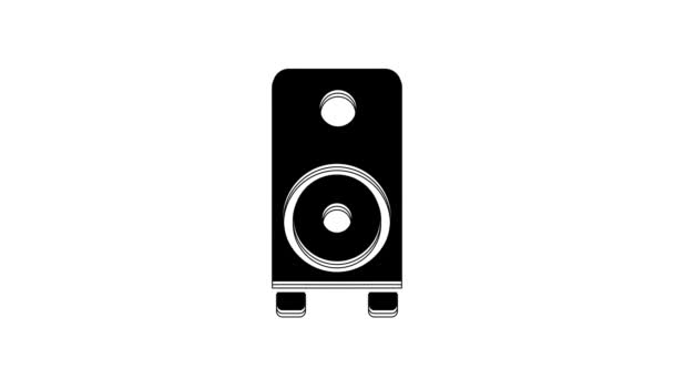 Zwarte Stereo Luidspreker Pictogram Geïsoleerd Witte Achtergrond Geluidssysteemluidsprekers Muziek Icoon — Stockvideo