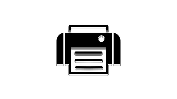 Icona Della Stampante Nera Isolata Sfondo Bianco Animazione Grafica Video — Video Stock