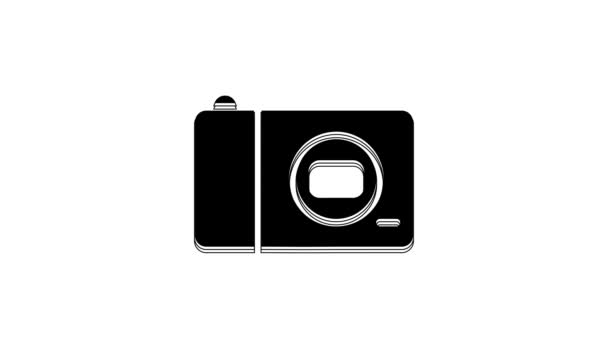 Чорна Фотокамера Ізольована Білому Тлі Піктограма Фотоапарата Відео Рух Графічна — стокове відео