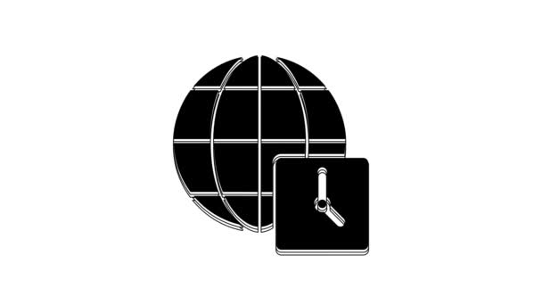 Black World Time Icon Isolated White Background Clock Globe Video — Vídeos de Stock