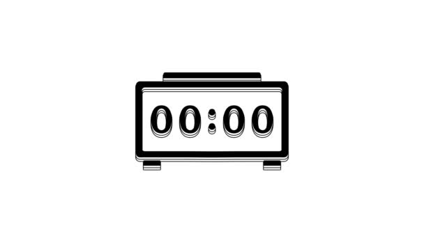 Чорний Цифровий Годинник Тривоги Ізольовано Білому Тлі Електронний Годинник Нагадування — стокове відео
