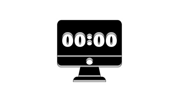 Black Clock Computer Monitor Screen Icon Isolated White Background Schedule — Stockvideo