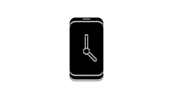 ブラック目覚まし時計アプリのスマートフォンのインターフェースアイコンは 白の背景に隔離された 4Kビデオモーショングラフィックアニメーション — ストック動画
