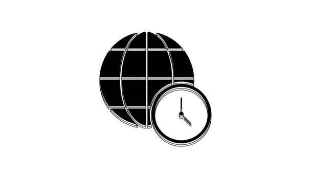 Black World Time Icon Isolated White Background Clock Globe Video — стоковое видео