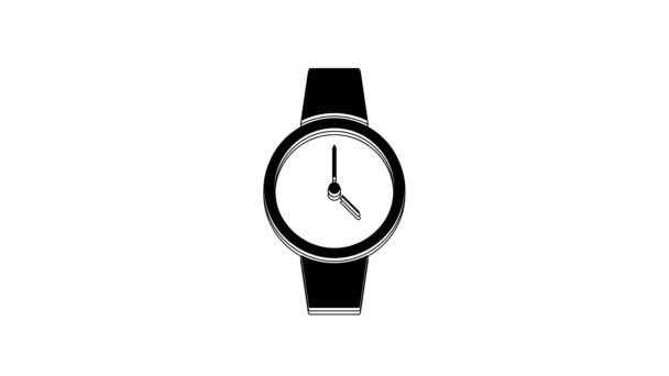 Черное Запястье Часы Значок Изолирован Белом Фоне Иконка Наручных Часов — стоковое видео