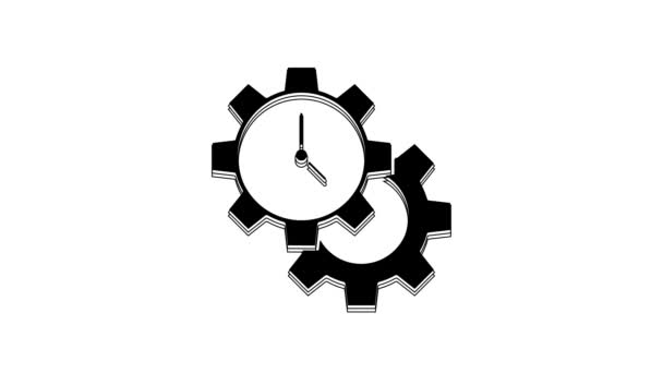 黑色时间管理图标孤立在白色背景 时钟和齿轮的标志 生产力的象征 4K视频运动图形动画 — 图库视频影像