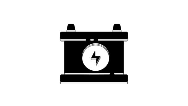 Zwarte Auto Batterij Pictogram Geïsoleerd Witte Achtergrond Accumulator Batterij Energie — Stockvideo