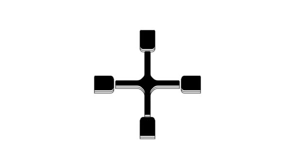 黑轮扳手图标隔离在白色背景 车轮支撑架 4K视频运动图形动画 — 图库视频影像