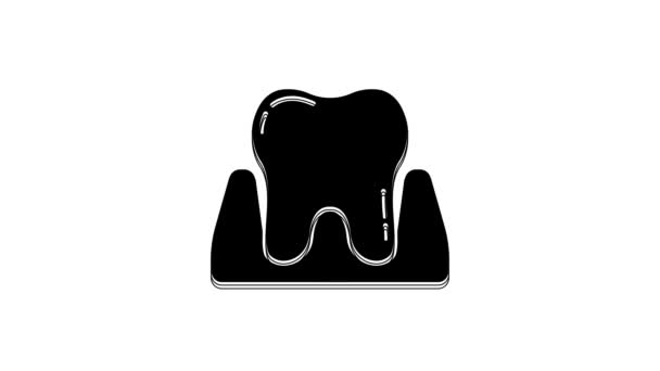 Icona Dente Nero Isolato Sfondo Bianco Simbolo Del Dente Odontoiatria — Video Stock