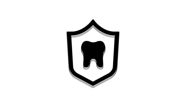 白い背景に隔離された黒歯科保護アイコン シールドロゴの歯 4Kビデオモーショングラフィックアニメーション — ストック動画