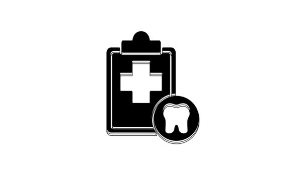 Μαύρο Πρόχειρο Οδοντιατρική Κάρτα Ιατρικό Ιστορικό Ασθενούς Εικονίδιο Που Απομονώνεται — Αρχείο Βίντεο