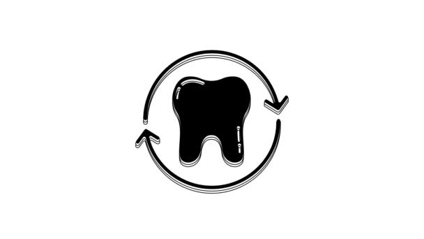 黑色牙齿美白的概念图标孤立在白色背景上 牙科诊所或牙医医疗中心的牙齿符号 4K视频运动图形动画 — 图库视频影像