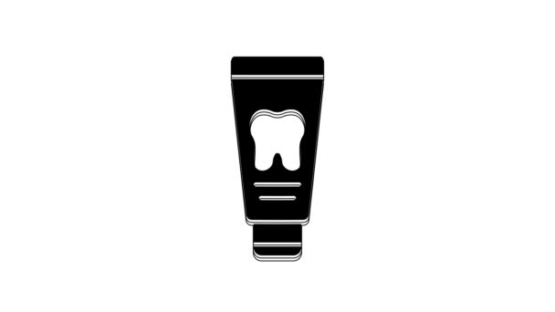 Czarna Tuba Ikony Pasty Zębów Izolowana Białym Tle Animacja Graficzna — Wideo stockowe