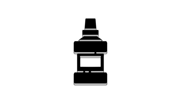 黑色漱口水塑料瓶和玻璃图标隔离在白色背景 用于漱口水的液体 103 孤儿护理设备 4K视频运动图形动画 — 图库视频影像