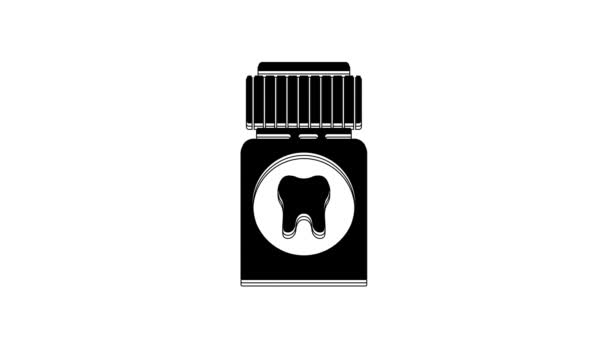 Black Toothache Painkiller Tablet Icon Isolated White Background Tooth Care — Stockvideo