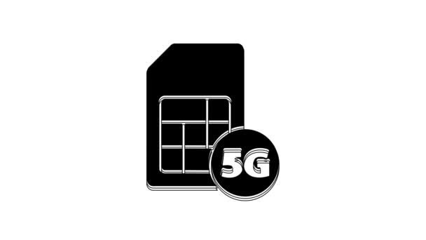 黒の5G Simカードアイコンは 白い背景に隔離されています モバイルおよび無線通信技術 ネットワークチップ電子接続 4Kビデオモーショングラフィックアニメーション — ストック動画