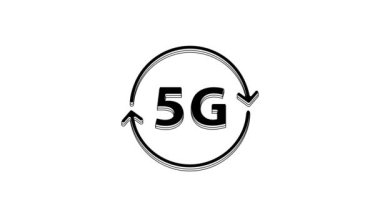 Black 5G new wireless internet wifi connection icon isolated on white background. Global network high speed connection data rate technology. 4K Video motion graphic animation.